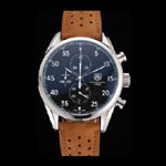Tag Heuer Carrera SpaceX Silver Bezel with Black Dial and Light Brown Leather Strap TG6680