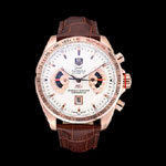 Tag Heuer Carrera Rose Gold Case White Dial Brown Leather Strap TG6690