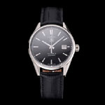 Swiss Tag Heuer Carrera Calibre 5 Black Dial Stainless Steel Case Black Leather Strap TG6711