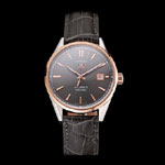 Swiss Tag Heuer Carrera Calibre 5 Gray Dial Rose Gold Case Black Leather Strap TG6715