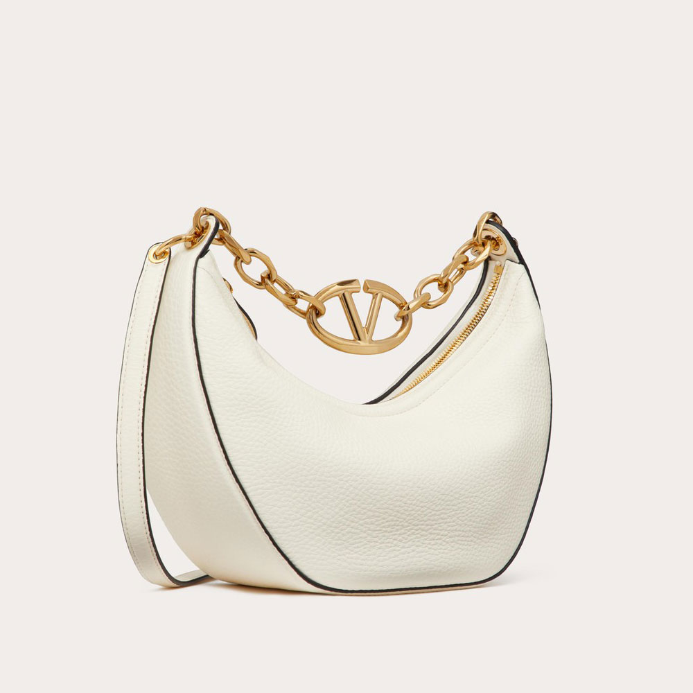 Valentino Small Vlogo Moon Hobo Bag In Grainy Calfskin 5W2B0Q42JDK098 - Photo-3