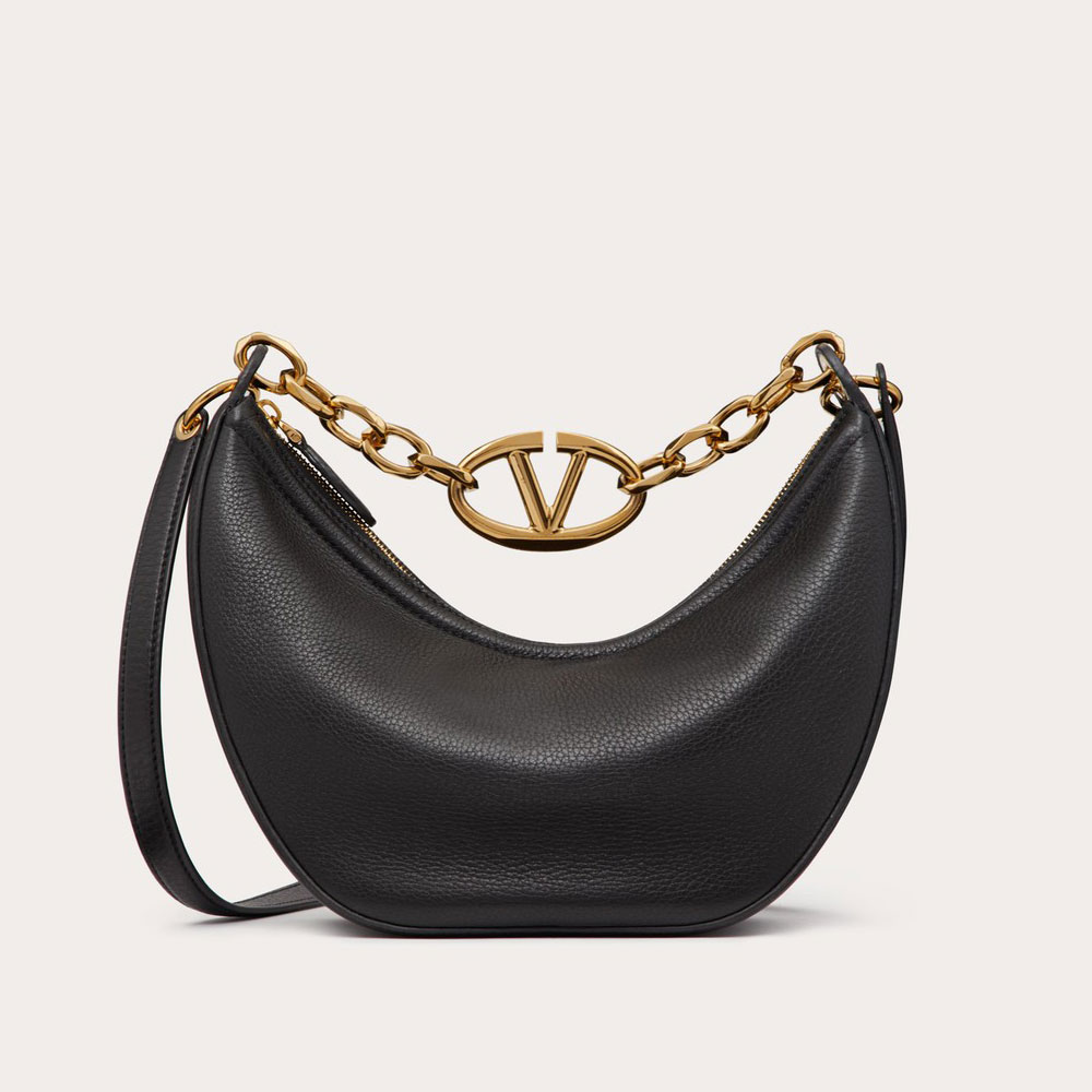 Valentino Small Vlogo Moon Hobo Bag In Grainy Calfskin 5W2B0Q42JDK0NO