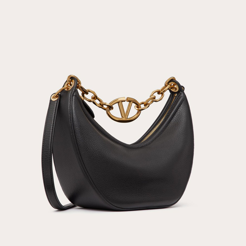 Valentino Small Vlogo Moon Hobo Bag In Grainy Calfskin 5W2B0Q42JDK0NO - Photo-2