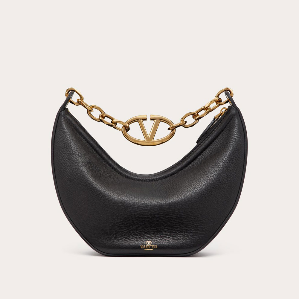 Valentino Small Vlogo Moon Hobo Bag In Grainy Calfskin 5W2B0Q42JDK0NO - Photo-3