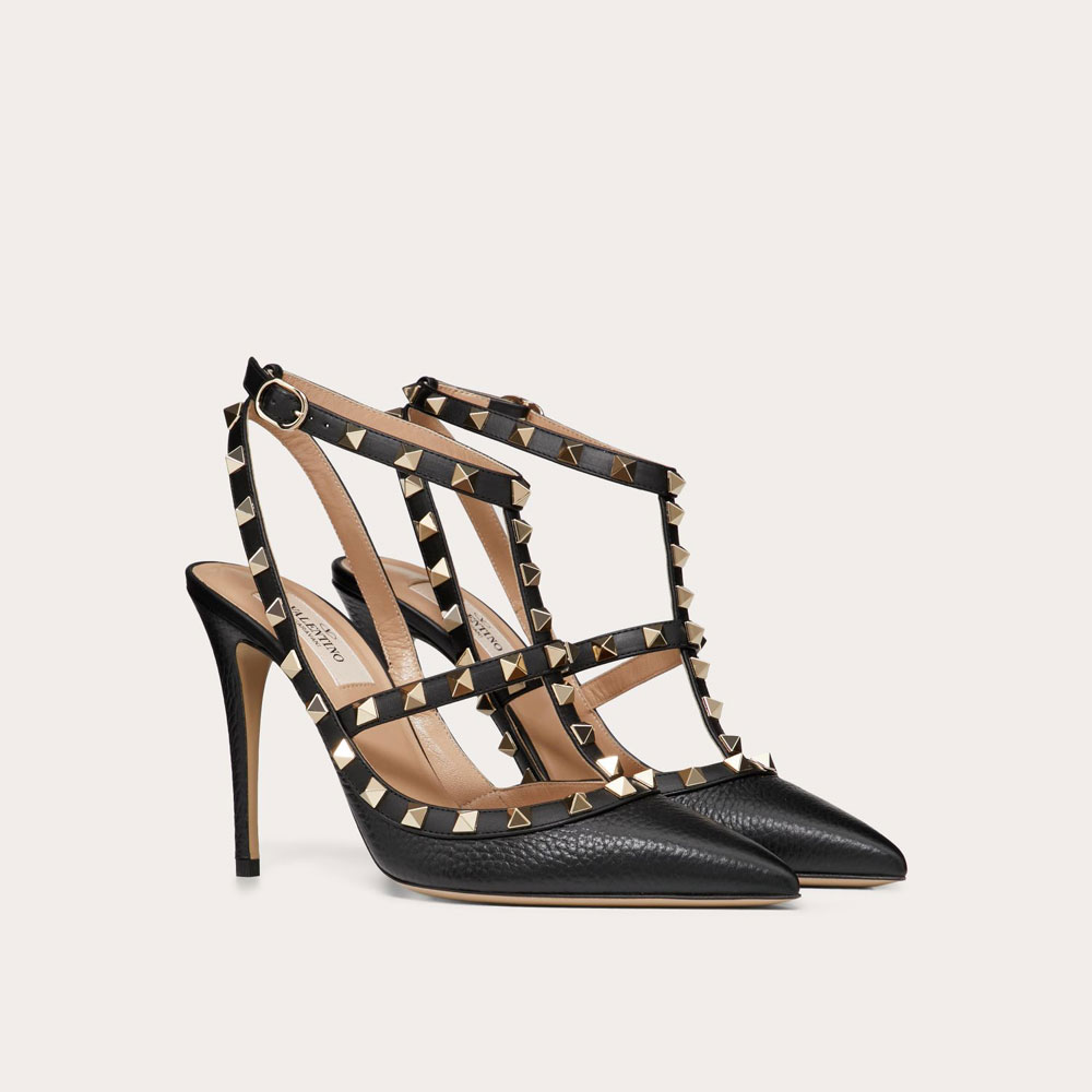 Valentino Rockstud Grainy Leather Ankle Strap Pump 5W2S0393VCE 0NO