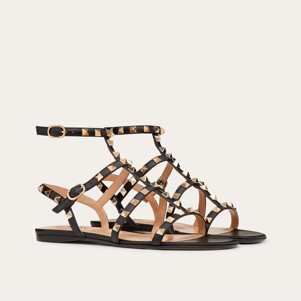 Valentino Rockstud Flat Calfskin Sandal 5W2S0A05VOD 0NO