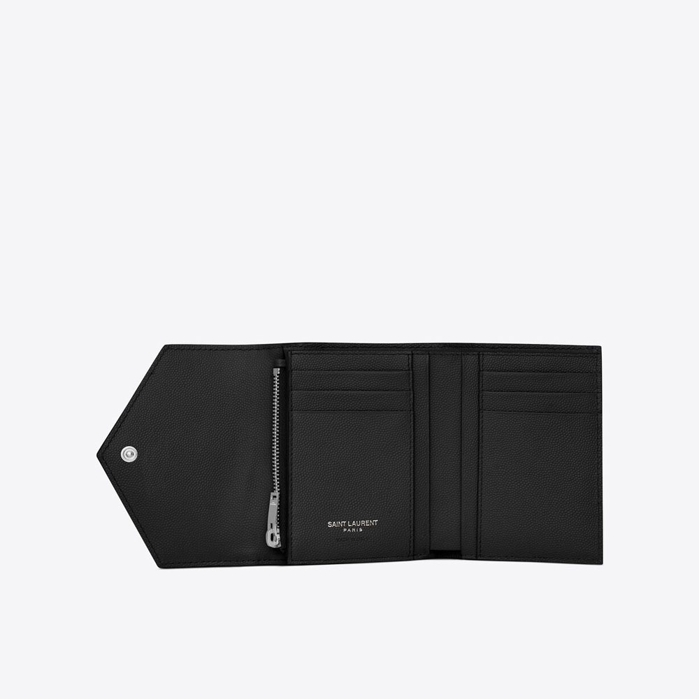 YSL Cassandre Matelasse Compact Tri Fold Wallet Grain Poudre 403943 BOW02 1000 - Photo-3