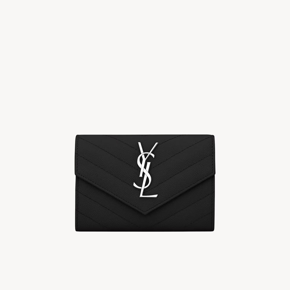 YSL Cassandre Matelasse Small Envelope Wallet In Grain De Poudre 414404 BOW02 1000