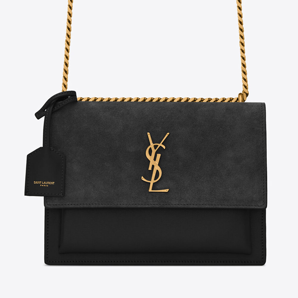 YSL Sunset Medium In Suede And Smooth Leather 442906 0DJ2W 1000 - Photo-2