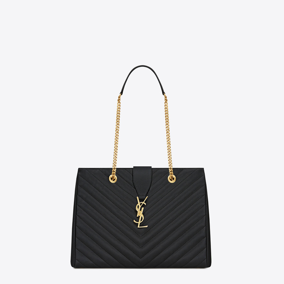 classic monogram Saint Laurent shopping bag in black grain de poudre 45310181WI