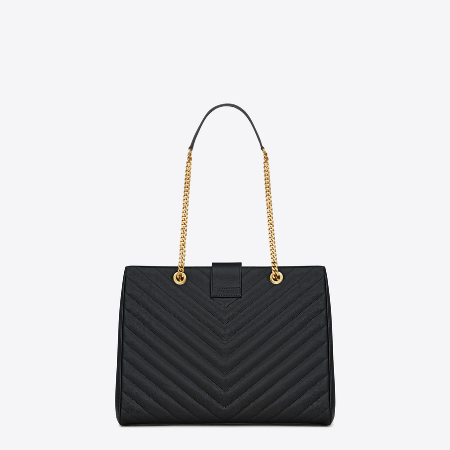 classic monogram Saint Laurent shopping bag in black grain de poudre 45310181WI - Photo-2