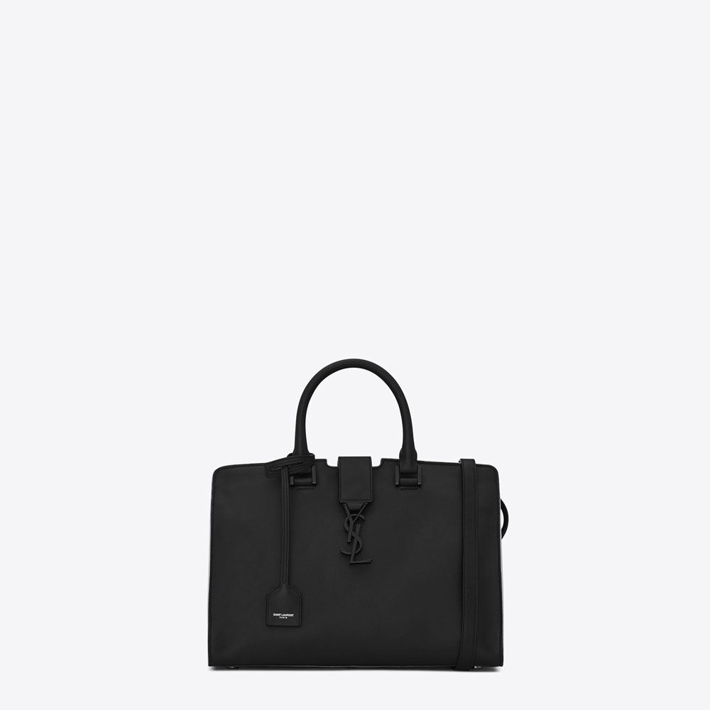 Saint Laurent Small Cabas Ysl Bag In Black And Dove White Leather 45324775PM