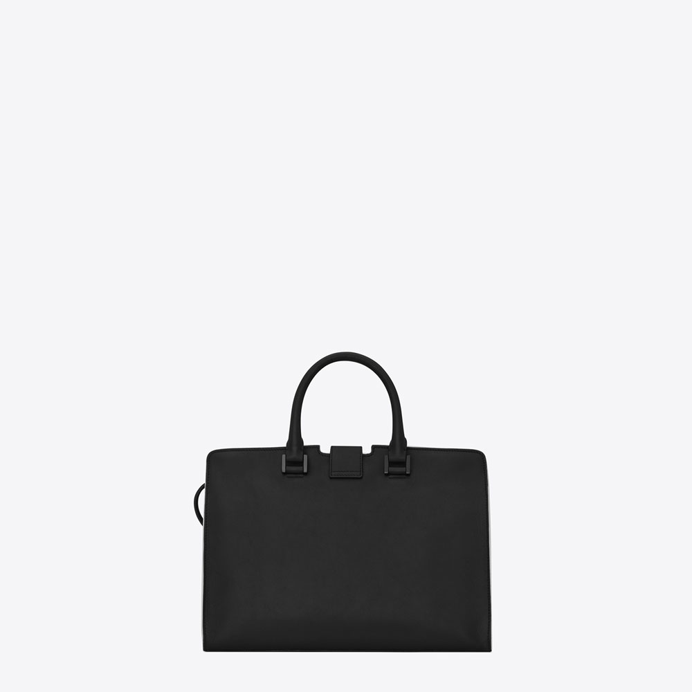 Saint Laurent Small Cabas Ysl Bag In Black And Dove White Leather 45324775PM - Photo-2