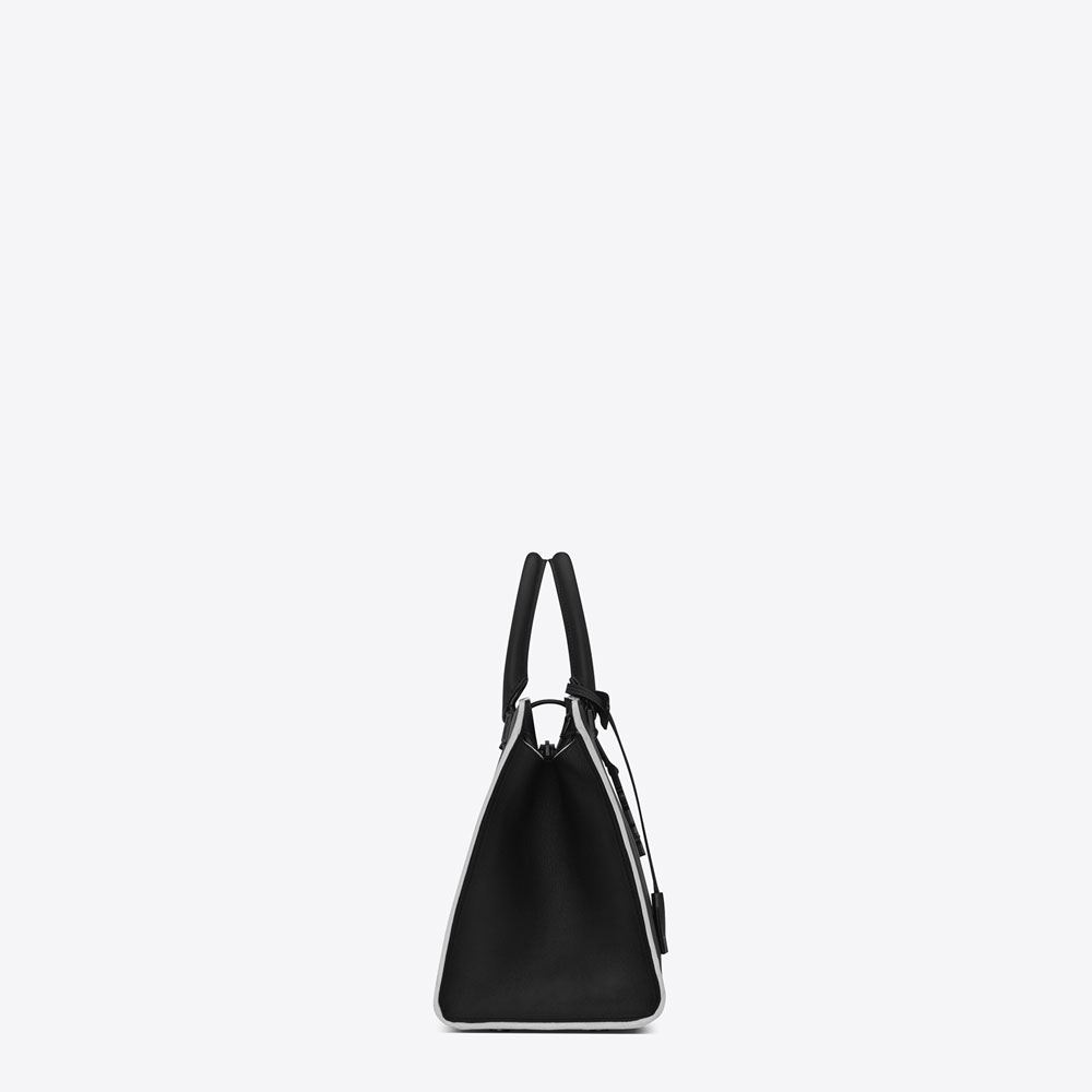 Saint Laurent Small Cabas Ysl Bag In Black And Dove White Leather 45324775PM - Photo-3