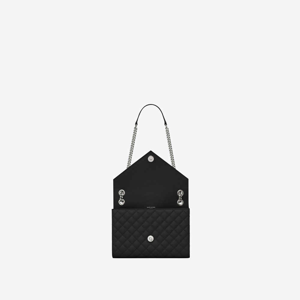 YSL Envelope Medium Bag In Grain De Poudre Leather 487206 BOW92 1000 - Photo-4