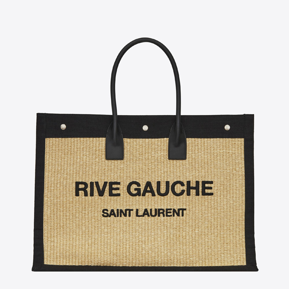 YSL Rive Gauche Tote Bag In Embroidered Raffia 499290 2M21E 7070