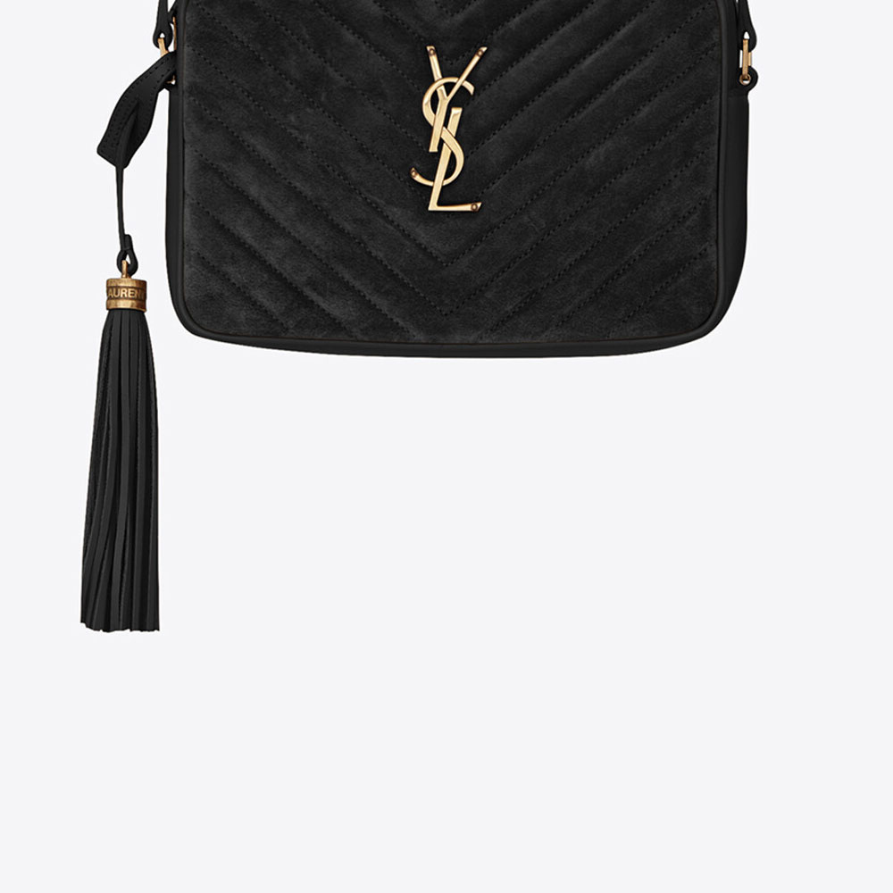 YSL Lou Camera Bag In Quilted Suede Smooth Leather 612544 C4BW7 1000 - Photo-2