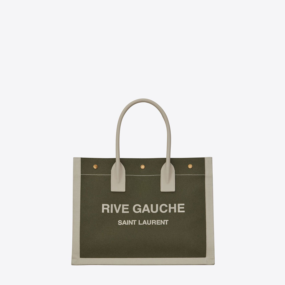 YSL Rive Gauche Small Tote Bag In Linen And Leather 617481 FAADI 3281