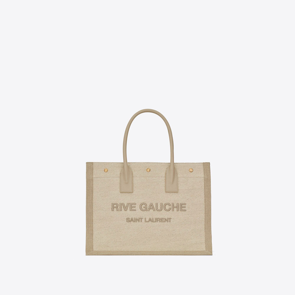 YSL Rive Gauche Small Tote Bag In Linen Leather 617481 FAADJ 9784