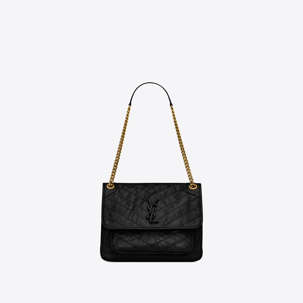 YSL Niki Medium Chain Bag In Crinkled Vintage Leather 633158 0EN07 1000