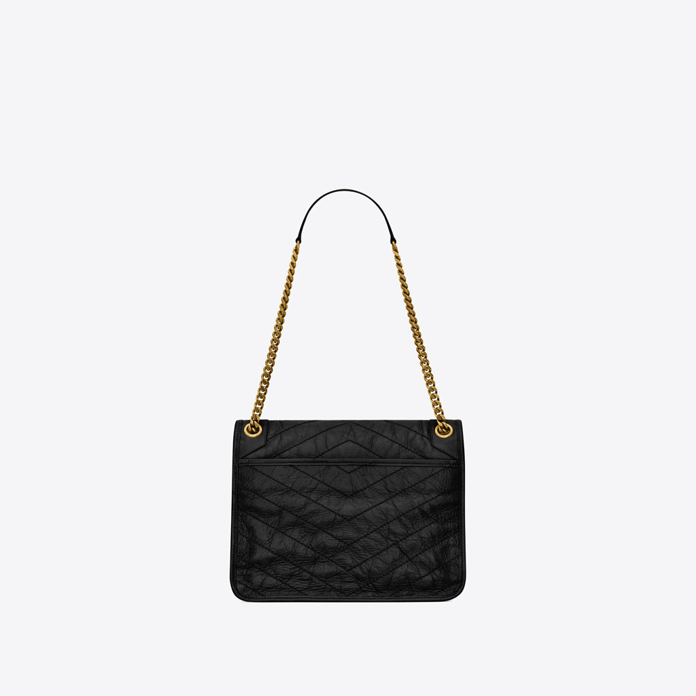 YSL Niki Medium Chain Bag In Crinkled Vintage Leather 633158 0EN07 1000 - Photo-3