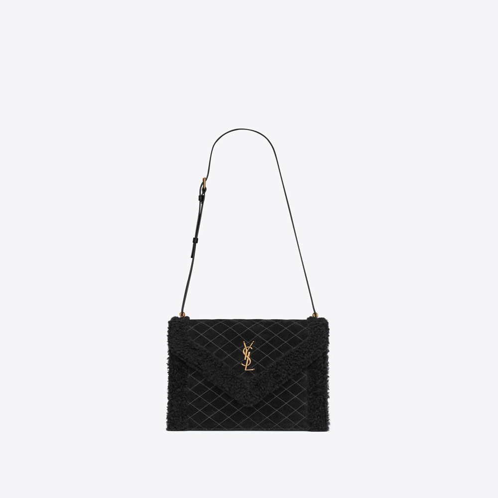 YSL Gaby Satchel In Quilted Suede And Shearling 695503 AAA72 1000