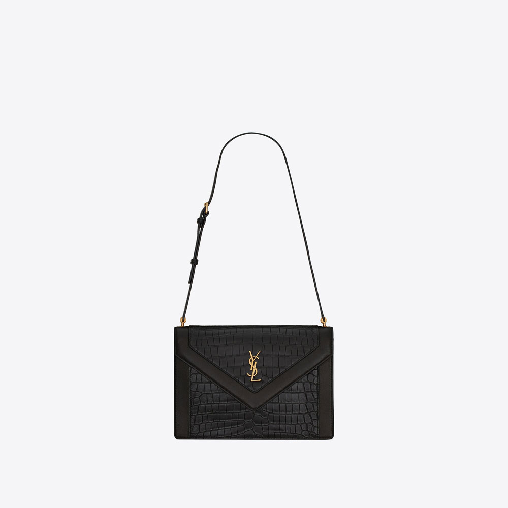 YSL Gaby Crocodile-Embossed Lacquered Leather 695724 DZEUW 1000