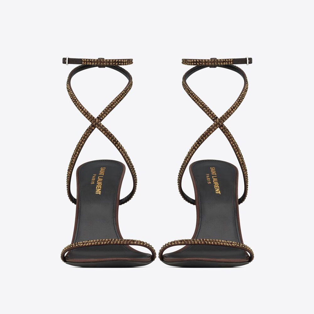 YSL Ava Sandals In Crepe Satin With Rhinestones 731568 1UUAC 6060 - Photo-2