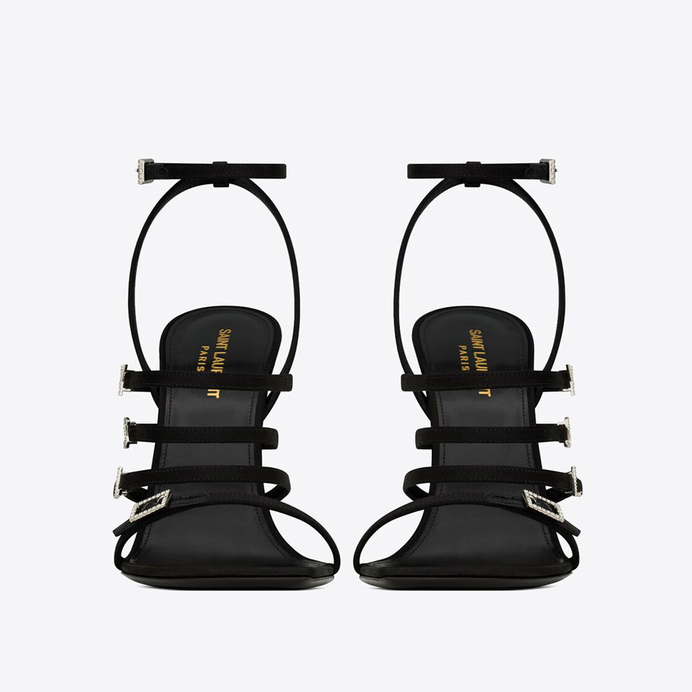 YSL Jerry Sandals In Crepe Satin And Rhinestones 742235 1UU00 1000 - Photo-2