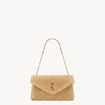 YSL Cassandre Large Pouch On Chain In Shearling In Beige 853611 0T84W 9210