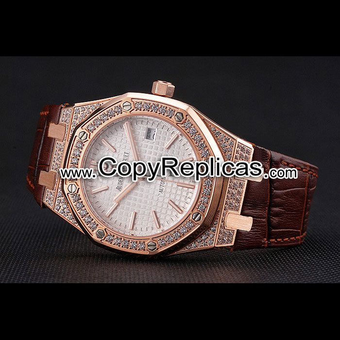 Swiss Audemars Piguet Royal Oak White Dial Gold Case With Diamonds AP5547 - Photo-3
