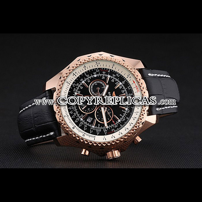 Breitling Bentley Motors Speed Gold Case Black Dial Black Leather Bracelet BL5656 - Photo-3