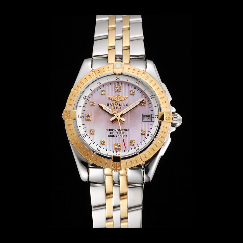 Breitling Colt Lady Pink Dial Diamond Hour Marks Gold Bezel Steel Case Two Tone Bracelet BL5675