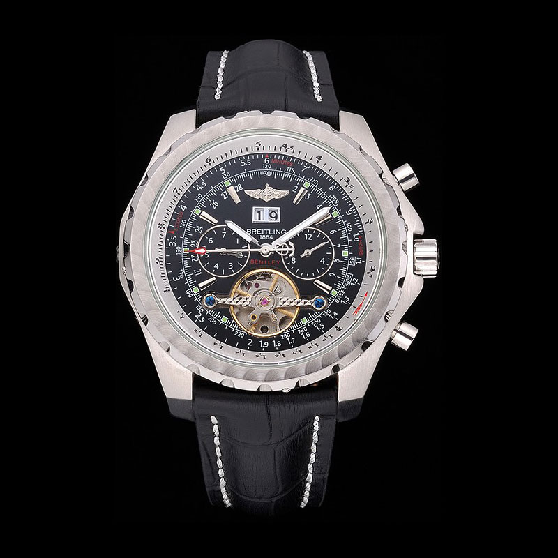 Breitling Bentley Mulliner Tourbillon Black Dial Stainless Steel Case Black Leather Strap BL5718