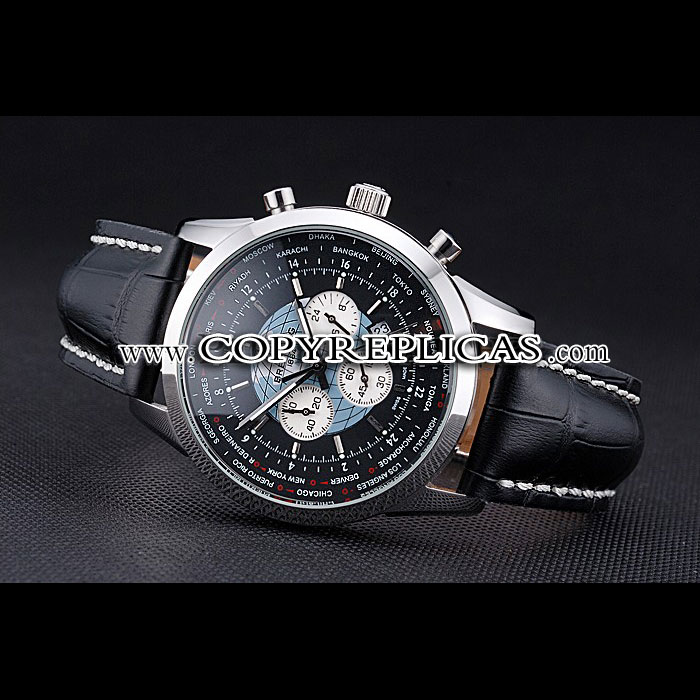 Breitling Transocean Chronograph Unitime Black Dial Steel Case Black Leather Bracelet BL5733 - Photo-3