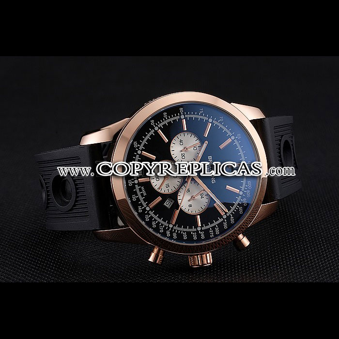 Breitling Transocean Black Dial Black Rubber Strap Rose Gold Bezel BL5755 - Photo-2