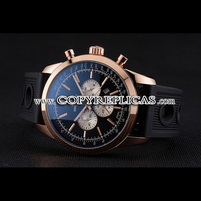 Breitling Transocean Black Dial Black Rubber Strap Rose Gold Bezel BL5755 - Photo-3