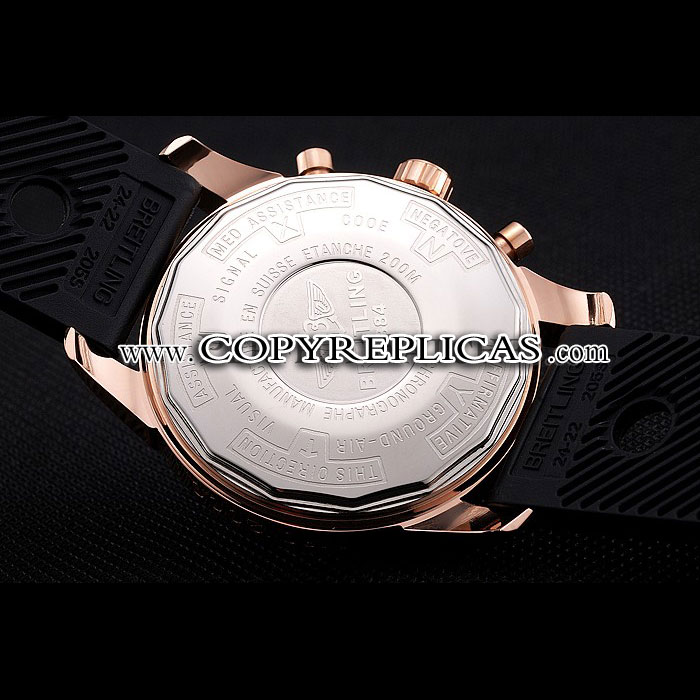 Breitling Transocean Black Dial Black Rubber Strap Rose Gold Bezel BL5755 - Photo-4
