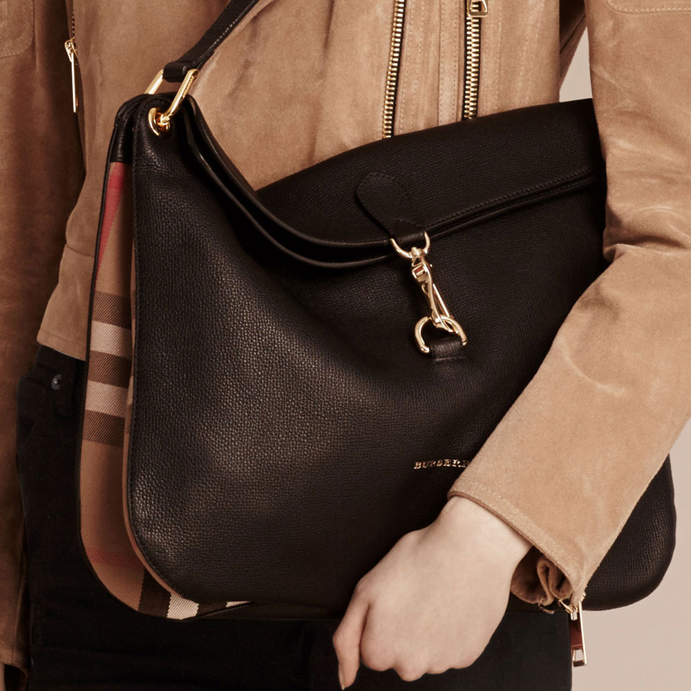 Burberry Grainy Leather and House Check Shoulder Bag Black 40203991 - Photo-3
