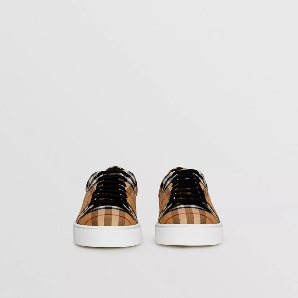 Burberry Vintage Check and Leather Sneakers in Antique Yellow 40737101 - Photo-2