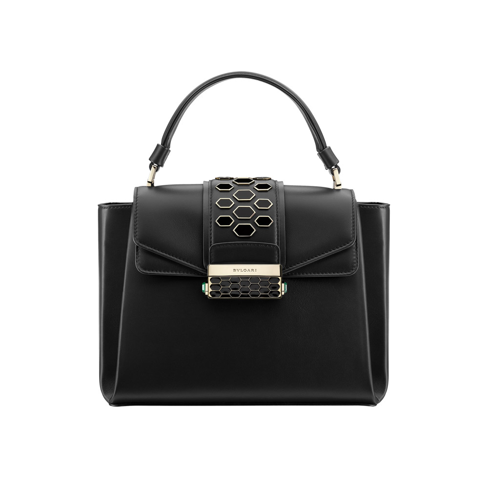 Bvlgari Top handle bag Serpenti Viper in black smooth calf leather 282366
