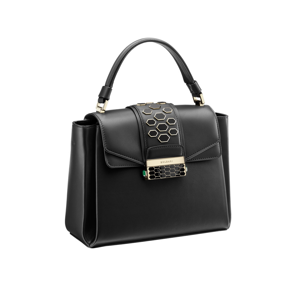 Bvlgari Top handle bag Serpenti Viper in black smooth calf leather 282366 - Photo-2
