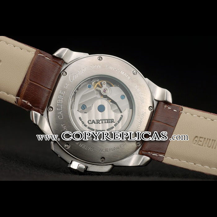 Cartier Calibre White Dial Diamonds Two Tone Case Brown Leather Bracelet CTR5929 - Photo-4
