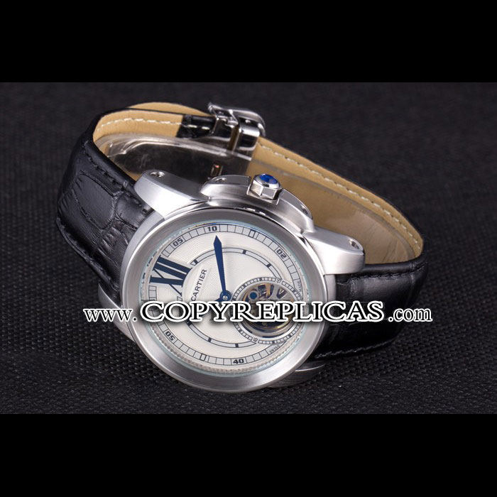 Cartier Calibre Flying Tourbillon White Dial Stainless Steel Case Black Leather Bracelet CTR5936 - Photo-2