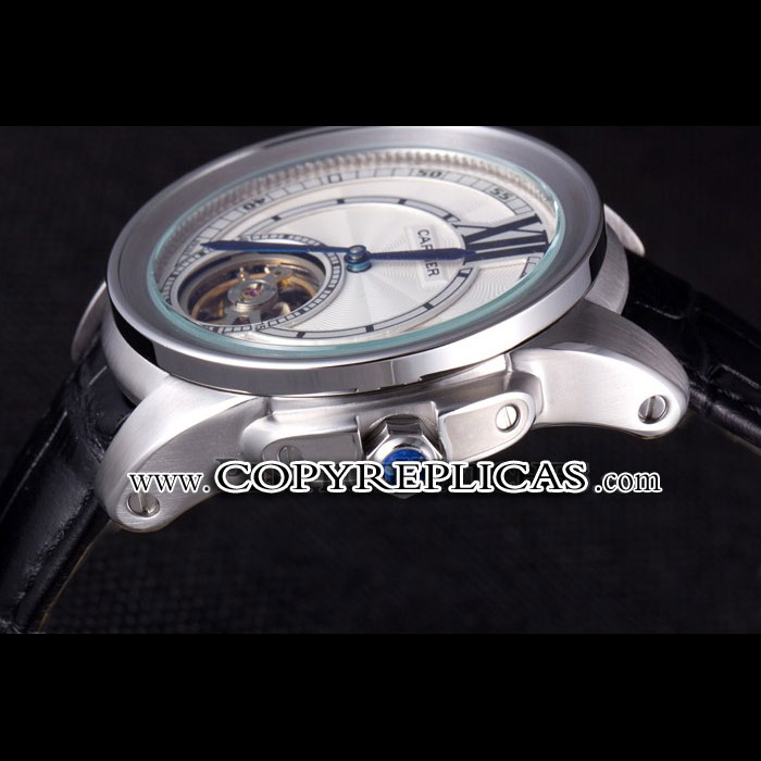 Cartier Calibre Flying Tourbillon White Dial Stainless Steel Case Black Leather Bracelet CTR5936 - Photo-4