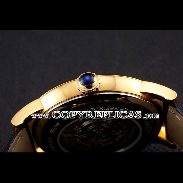 Swiss Cartier Rotonde Annual Calendar White Dial Gold Case Black Leather Strap CTR6003 - Photo-3