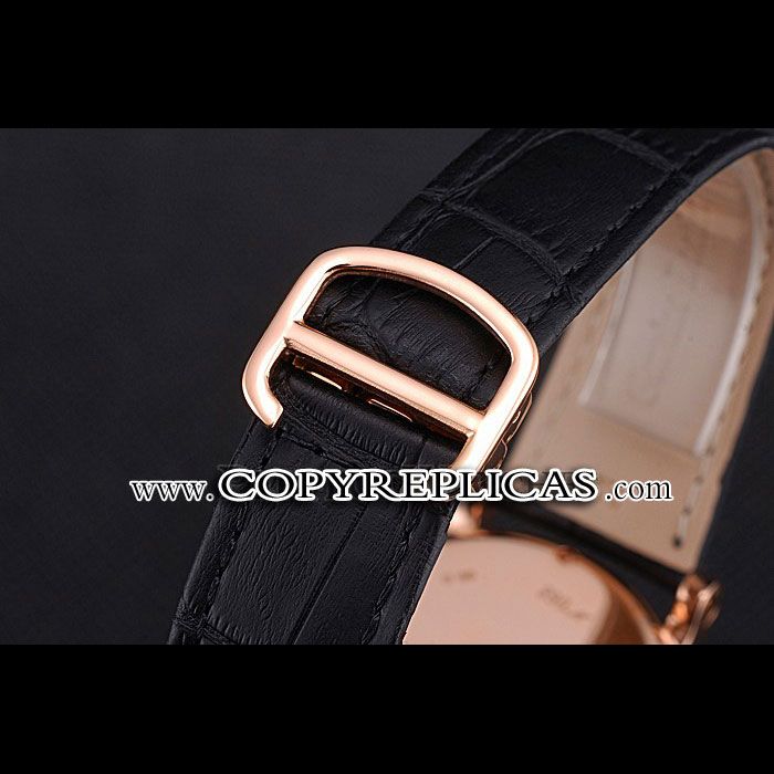 Cartier Rotonde White Dial Gold Case With Jewels Black Leather Strap CTR6034 - Photo-3