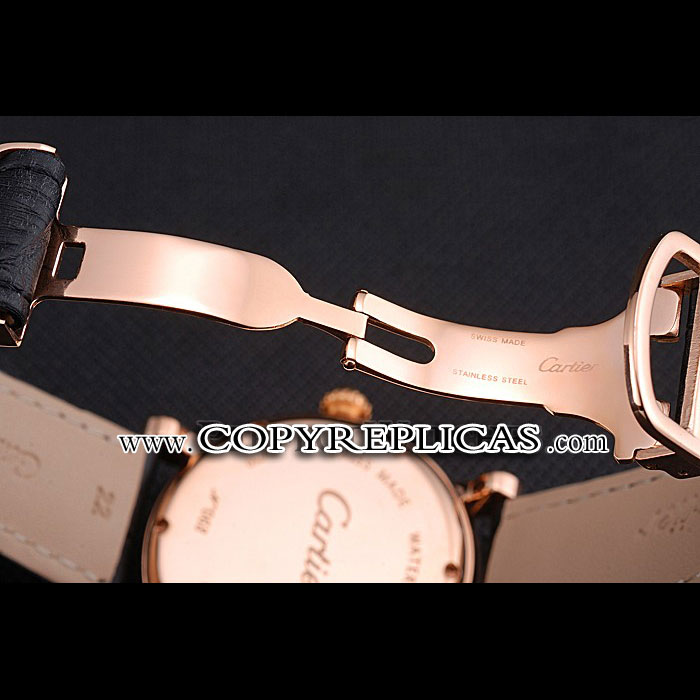 Cartier Rotonde White Dial Gold Case With Jewels Black Leather Strap CTR6034 - Photo-4