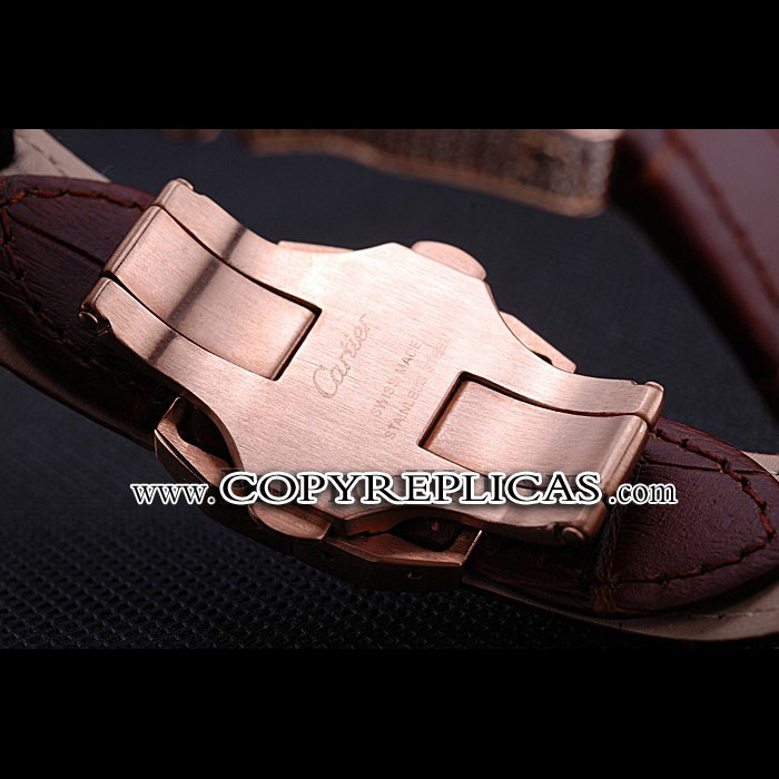 Swiss Cartier Santos Black Dial Diamonds Case Brown Leather Bracelet CTR6077 - Photo-3