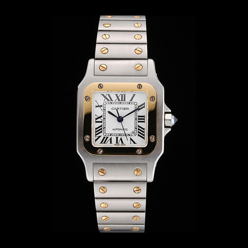 Swiss Cartier Santos De Cartier Galbeee Yellow Gold and Steel Case Steel Bracelet Small CTR6079